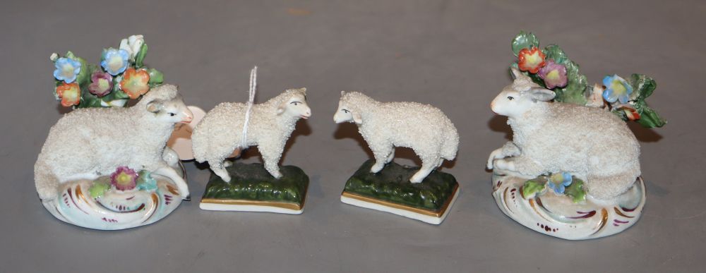 Two pairs of Derby style porcelain sheep